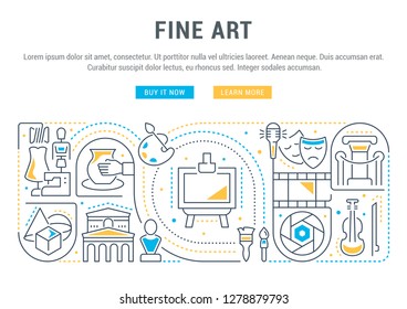 Linear banner of the fine art. Vector linear icons for web sites and applications.   