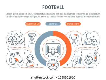 Linear banner of the football. Vector linear icons for web sites and applications.   