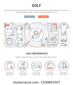 Linear banner of the golf. Vector linear icons for web sites and applications.   