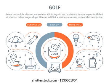 Linear banner of the golf. Vector linear icons for web sites and applications.   