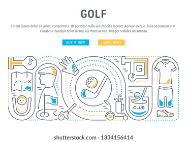 Linear banner of the golf. Vector linear icons for web sites and applications.   