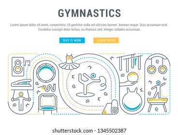 Linear banner of the gymnastics. Vector linear icons for web sites and applications.   