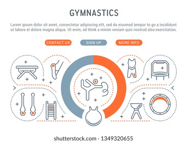 Linear banner of the gymnastics. Vector linear icons for web sites and applications.   