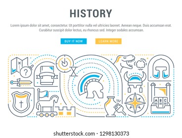 Linear banner of the history. Vector linear icons for web sites and applications.   