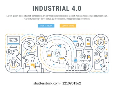 Linear banner of the industrial 4.0. Vector illustration of the industrial revolution.