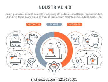 Anuncio lineal del industrial 4.0. Ilustración vectorial de la revolución industrial.