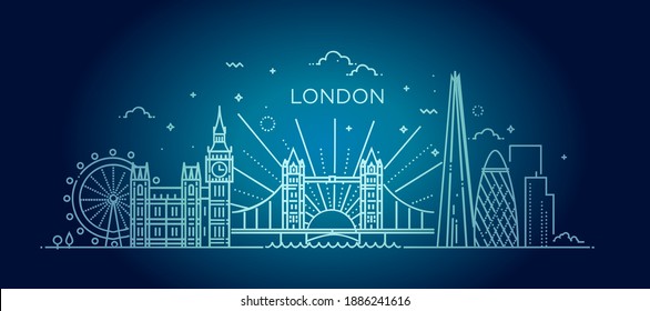 Linear banner of London city. Line art