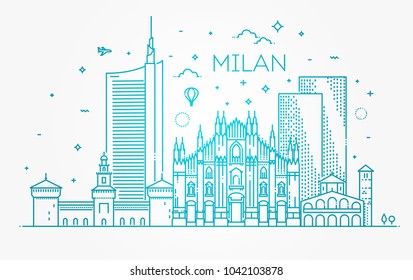 Linear banner of Milan city