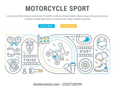 Linear banner of the motorcycle sport. Vector linear icons for web sites and applications.   