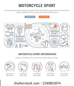 Linear banner of the motorcycle sport. Vector linear icons for web sites and applications.   