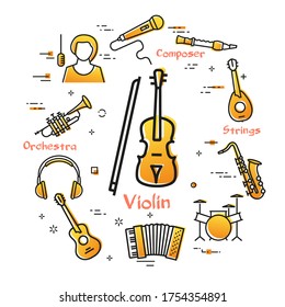linear banner for music - violin and bow