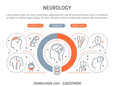 Linear banner of the neurology. Icons for web sites and applications.