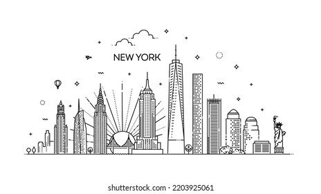 Linear banner of New York city. Vector illustration