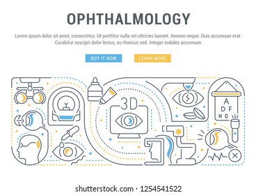 Linear banner of ophthalmology. Icons for web sites and applications.