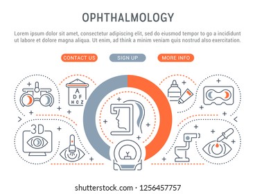 Linear banner of ophthalmology. Icons for web sites and applications.