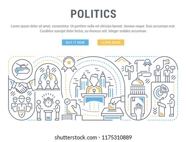 Linear banner of the politics. Vector illustration of the government functions. Election, debate, meeting.