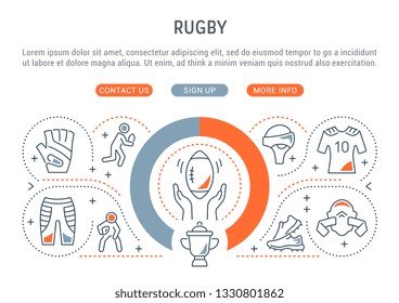 Linear banner of the rugby. Vector linear icons for web sites and applications.   