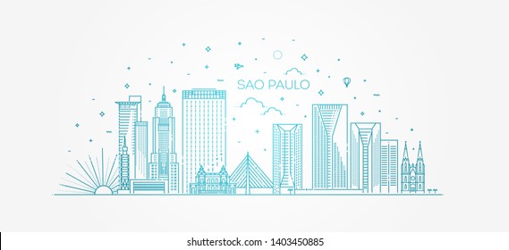 Linear banner of Sao Paulo. Business travel and tourism concept with modern buildings