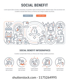 Linear banner of the social benefit. Vector illustration of the government public support.