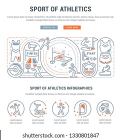 Linear banner of the sport of athletics. Vector linear icons for web sites and applications.