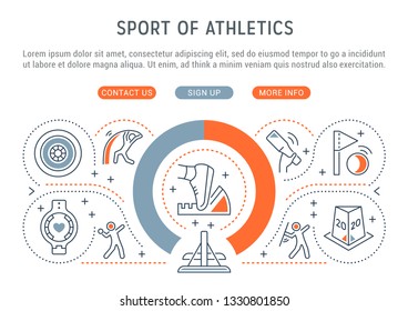 Linear banner of the sport of athletics. Vector linear icons for web sites and applications.