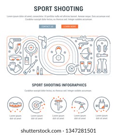 Linear banner of the sport shooting. Vector linear icons for web sites and applications.   