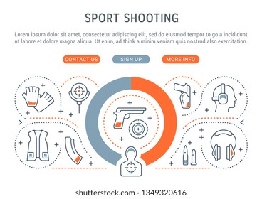 Linear banner of the sport shooting. Vector linear icons for web sites and applications.   