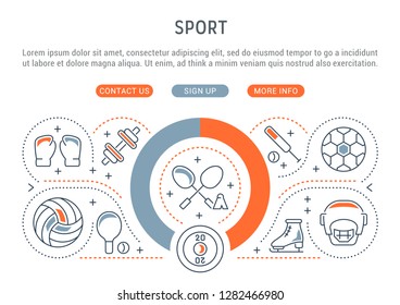 Linear banner of the sport. Vector linear icons for web sites and applications.   