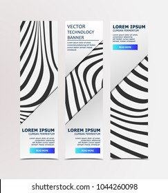 Linear banner with technological, scientific, abstract, geometric background. Set web banner templates for advertising and attracting customers with polygonal abstract shapes, lines.