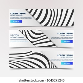 Linear banner with technological, scientific, abstract, geometric background. Set web banner templates for advertising and attracting customers with polygonal abstract shapes, lines.
