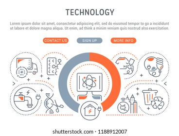 Linear banner of technology. Vector illustration of innovation.