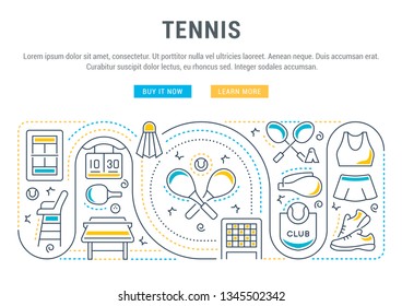 Linear banner of the tennis. Vector linear icons for web sites and applications.   