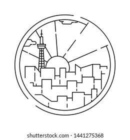 Linear banner of Tokyo city. Line art.