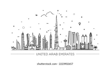 Linear banner of United Arab Emirates. Vector illustration