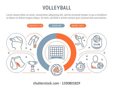 Linear banner of the volleyball. Vector linear icons for web sites and applications.   