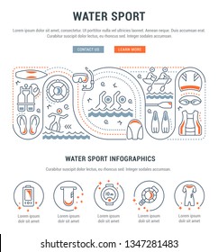 Linear banner of the water sport. Vector linear icons for web sites and applications.   