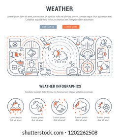 Linear banner of weather. Vector illustration of climate conditions.