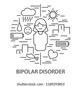 Linear banners for bipolar disorder in linear style. Mental health line composition. vector illustration