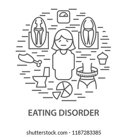 Linear banners for eating disorder. Mental health eating disorder template vector illustration