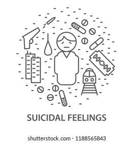 Linear banners for mental disorders suicidal feelings. Mental health vector illustration