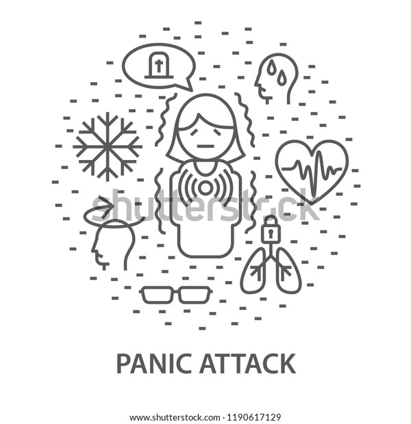 Linear banners for Panic attack. Mental\
health composition vector\
illustration