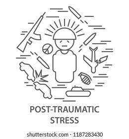 Linear banners for post-traumatic stress. Mental health disorder vector illustration. PTSD template.