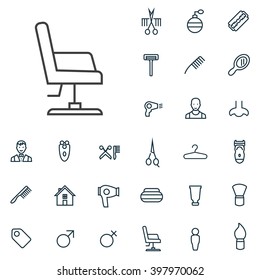 Linear barbershop icons set. Universal barbershop icon to use in web and mobile UI, barbershop basic UI elements set