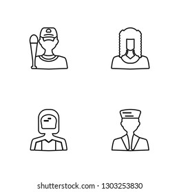 Linear Baseball player, Driver, Judge, Sailor Vector Illustration Of 4 outline Icons. Editable Pack Of Baseball player, Driver, Judge, Sailor