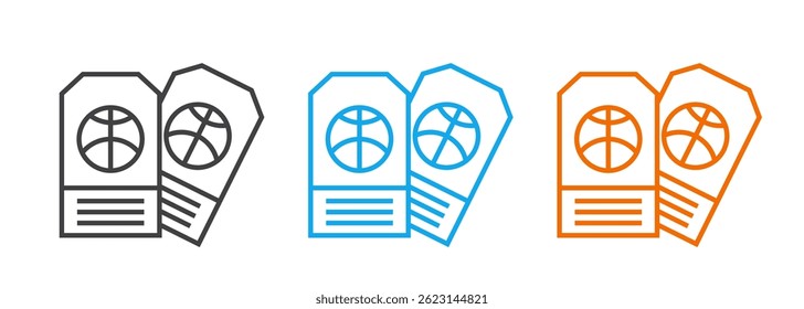 linear basketball ticket icon set