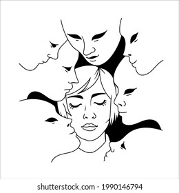 linear beautiful drawing of faces and people. Vector. Isolated from the background
