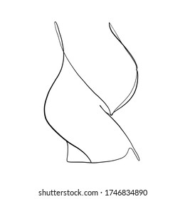 Linear beauty minimal silhouette of female pregnant big abdomen with baby inside. Adorable motherhood concept. Waiting childbirth. Pregnant female body. 