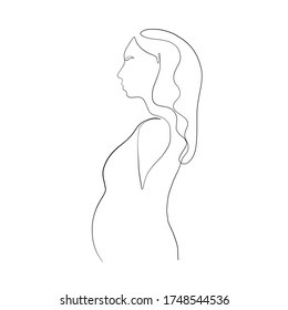 Linear beauty minimal silhouette of pregnant woman. Adorable motherhood concept. Woman with big abdomen with baby inside. Waiting childbirth. Pregnant female body. 