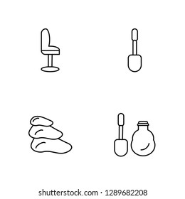Linear Beauty Salon Chair, Three Stones, Liquid Makeup, Liquid Lipstick Vector Illustration Of 4 outline Icons. Editable Pack Of Beauty Salon Chair, Three Stones, Liquid Makeup, Liquid Lipstick