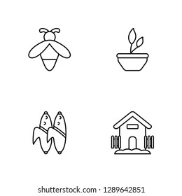 Linear Bee, Corn, Plant, Farm house Vector Illustration Of 4 outline Icons. Editable Pack Of Bee, Corn, Plant, Farm house
